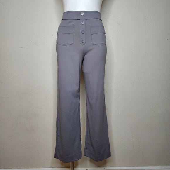 NWT HALARA High Waisted Button Multiple Pockets Straight Leg Casual Pants Gray S - Picture 1 of 9